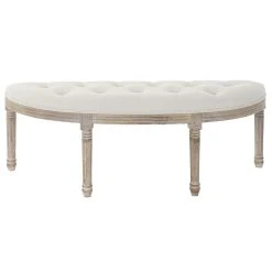 Pegane Banquette En Velours Et Bois De Caoutchouc Coloris Beige / Naturel - L...