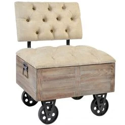 Pegane Banquette/Coffre En Bois De Sapin Coloris Beige Avec Roulettes - Longu...