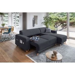 Bestmobilier Canapé D'angle Réversible Convertible 4 Places BELLA - Tissu Gris Fo... -Vente-unique shop bobochic bella canape d angle reversible convertible avec coffre 4 places tissu 2