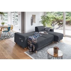 Bestmobilier Canapé D'angle Réversible Convertible 4 Places BELLA - Tissu Gris Fo... -Vente-unique shop bobochic bella canape d angle reversible convertible avec coffre 4 places tissu 3