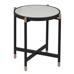 MES Bout De Canapé Rond 42x50 Cm Avec Plateau Aspect Marbre Blanc