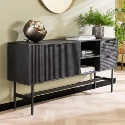 NOUVOMEUBLE Buffet 170 Cm En Manguier Noir Et Métal MARIO