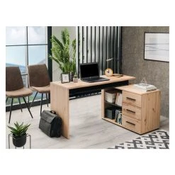 Vente-unique Bureau D'angle DEVEN Avec Rangements - 3 Tiroirs - Coloris : Chêne Et... -Vente-unique shop bureau 390095