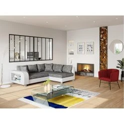 Vente-unique Canapé D'angle Convertible Tissu Et Simili KUOPIO - Gris Et Blanc - A... -Vente-unique shop canape 12033284 31888810 1140x1140