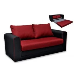 Vente-unique Canapé 2 Places Convertible En Tissu DANUBE - Noir Et Rouge Avec Pass... -Vente-unique shop canape 14108 1