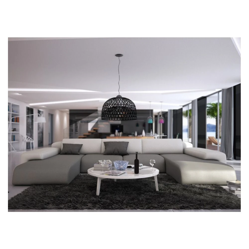 Vente-unique Canapé Panoramique 7 Places En Simili SICILE - Bicolore Blanc Et Gris 4 Vente-unique Canapé Panoramique 7 Places En Simili SICILE - Bicolore Blanc Et Gris – Image 2