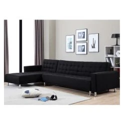 Vente-unique Canapé D'angle Convertible Et Réversible En Tissu WILLIS - Noir -Vente-unique shop canape 192810