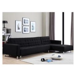 Vente-unique Canapé D'angle Convertible Et Réversible En Tissu WILLIS - Noir -Vente-unique shop canape 192811 1