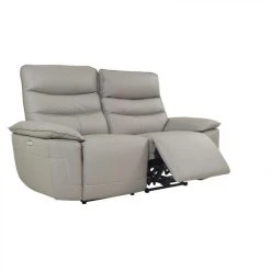 BUT Canapé 2 Places 2 Relax électriques EVOGG Cuir Et Croûte Taupe Gris