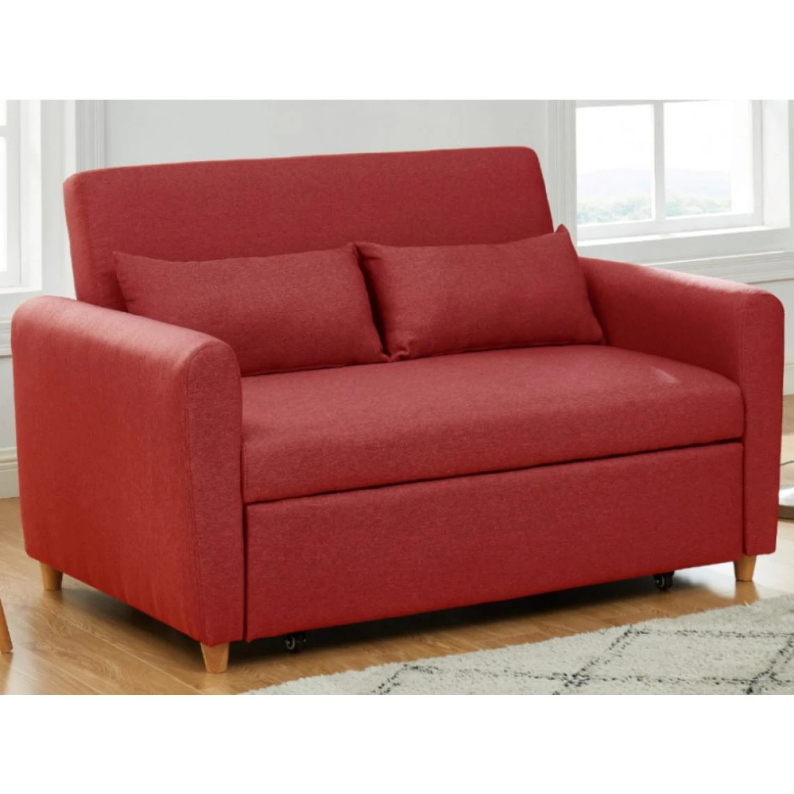 Vente-unique Canapé 2 Places Convertible En Tissu AYLA - Rouge 4 Vente-unique Canapé 2 Places Convertible En Tissu AYLA - Rouge – Image 2