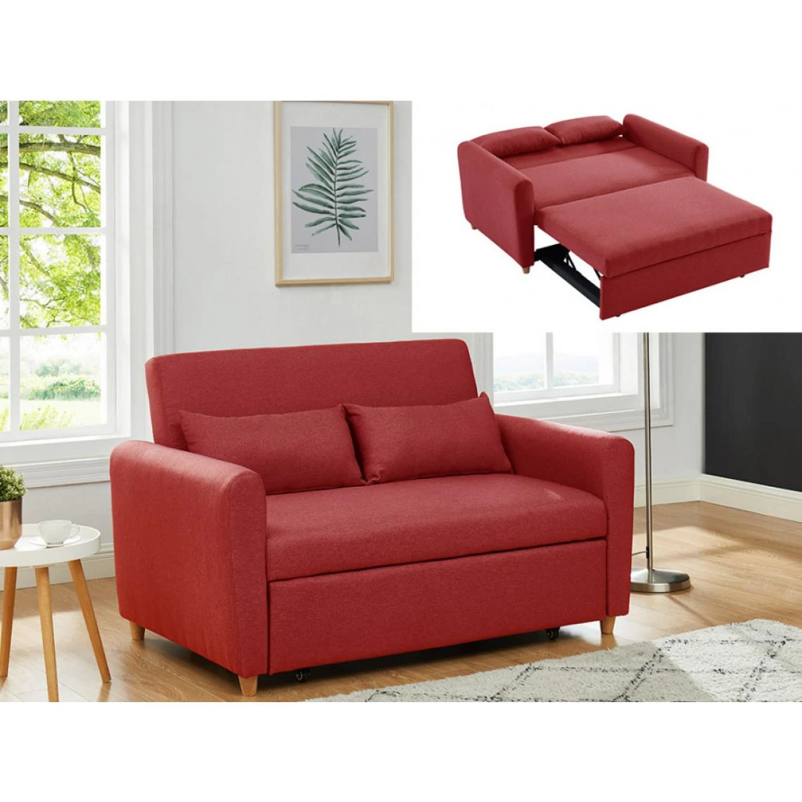 Vente-unique Canapé 2 Places Convertible En Tissu AYLA - Rouge 5 Vente-unique Canapé 2 Places Convertible En Tissu AYLA - Rouge – Image 3