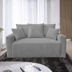 MES Canapé 2 Places Fixe En Tissu Bouclette Gris - ALESIO