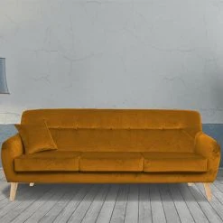 MES Canapé 2,5 Places En Tissu Velours Moutarde - MALOUNE