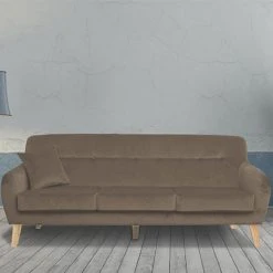 MES Canapé 2,5 Places En Tissu Velours Taupe - MALOUNE