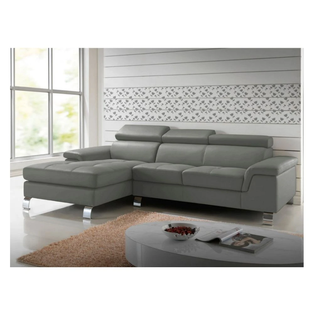 Vente-unique Canapé D'angle Cuir MISHIMA - Gris - Angle Gauche 4 Vente-unique Canapé D'angle Cuir MISHIMA - Gris - Angle Gauche – Image 2