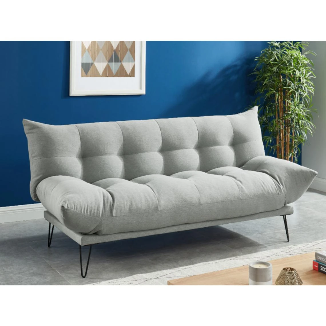 Vente-unique Canapé 3 Places Convertible Clic-clac En Tissu BERSY - Gris Clair 4 Vente-unique Canapé 3 Places Convertible Clic-clac En Tissu BERSY - Gris Clair – Image 2