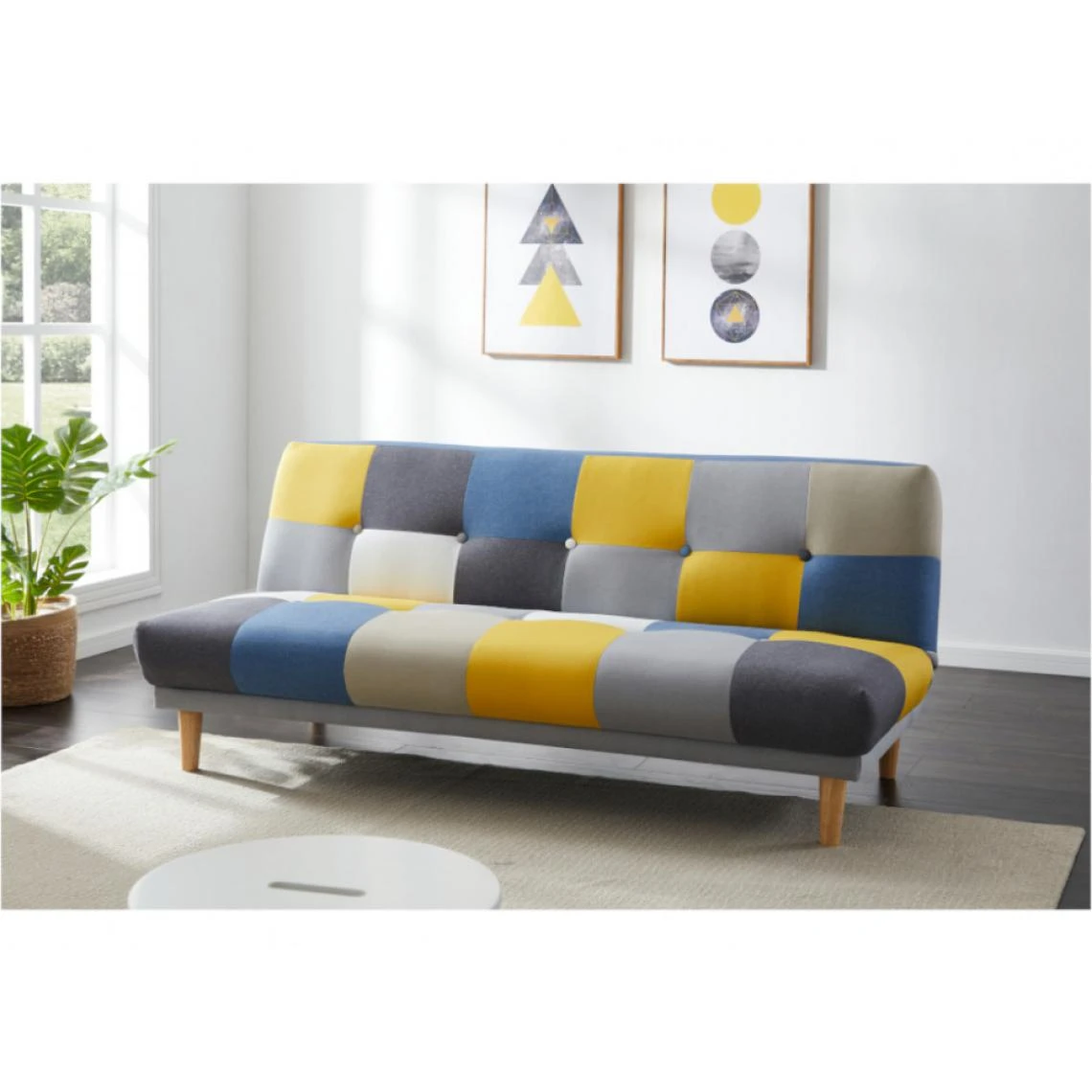 Vente-unique Canapé 3 Places Convertible Clic-clac En Tissu MARDAG - Patchwork Gri... 4 Vente-unique Canapé 3 Places Convertible Clic-clac En Tissu MARDAG - Patchwork Gri... – Image 2