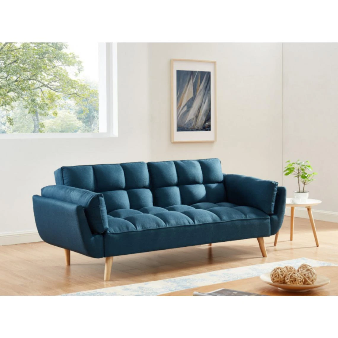 Vente-unique Canapé 3 Places Convertible Clic-clac En Tissu LOELINE - Bleu 4 Vente-unique Canapé 3 Places Convertible Clic-clac En Tissu LOELINE - Bleu – Image 2