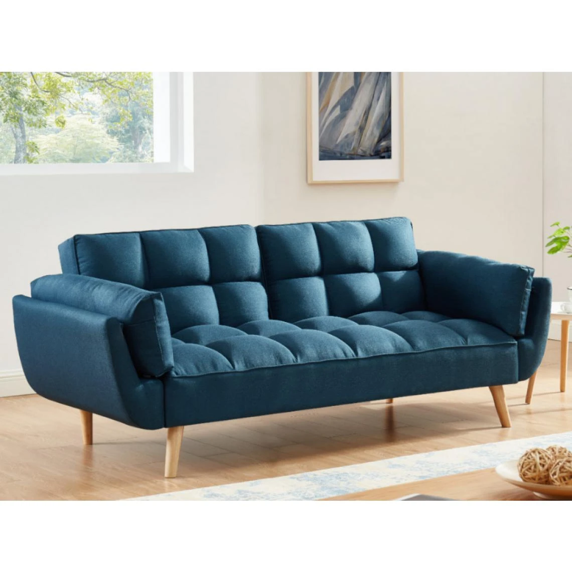 Vente-unique Canapé 3 Places Convertible Clic-clac En Tissu LOELINE - Bleu 7 Vente-unique Canapé 3 Places Convertible Clic-clac En Tissu LOELINE - Bleu – Image 5