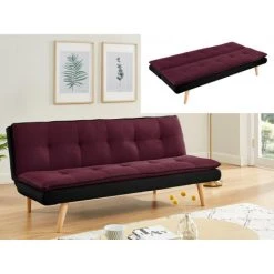 Vente-unique Canapé 3 Places Convertible Clic-clac En Tissu MOUFFETARD - Prune Et ...
