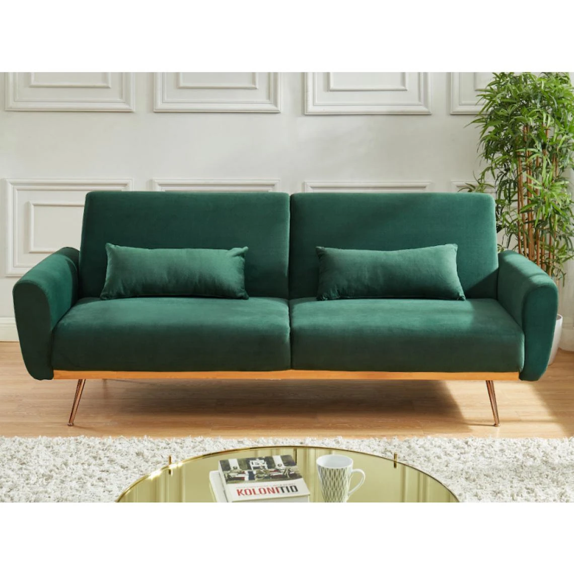 Vente-unique Canapé 3 Places Convertible Clic-clac En Velours LAUNEI - Vert Sapin 5 Vente-unique Canapé 3 Places Convertible Clic-clac En Velours LAUNEI - Vert Sapin – Image 3
