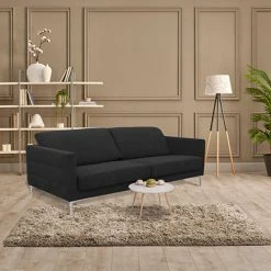 MES Canapé 3 Places Fixe En Tissu Anthracite - LORD