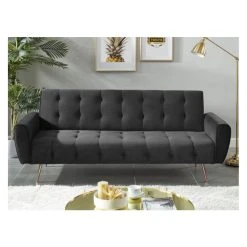 Vente-unique Canapé 3 Places Convertible Clic-clac En Velours POLANI - Anthracite -Vente-unique shop canape 351885