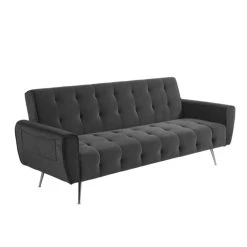 Vente-unique Canapé 3 Places Convertible Clic-clac En Velours POLANI - Anthracite -Vente-unique shop canape 351889