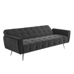 Vente-unique Canapé 3 Places Convertible Clic-clac En Velours POLANI - Anthracite -Vente-unique shop canape 351891