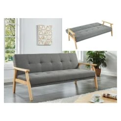 Vente-unique Canapé 3 Places Convertible Clic-clac En Tissu LALY - Gris -Vente-unique shop canape 377655 1