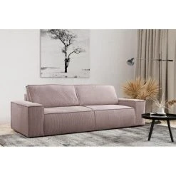 PASCAL MORABITO Canapé 3 Places Convertible En Velours Côtelé Rose AMELIA