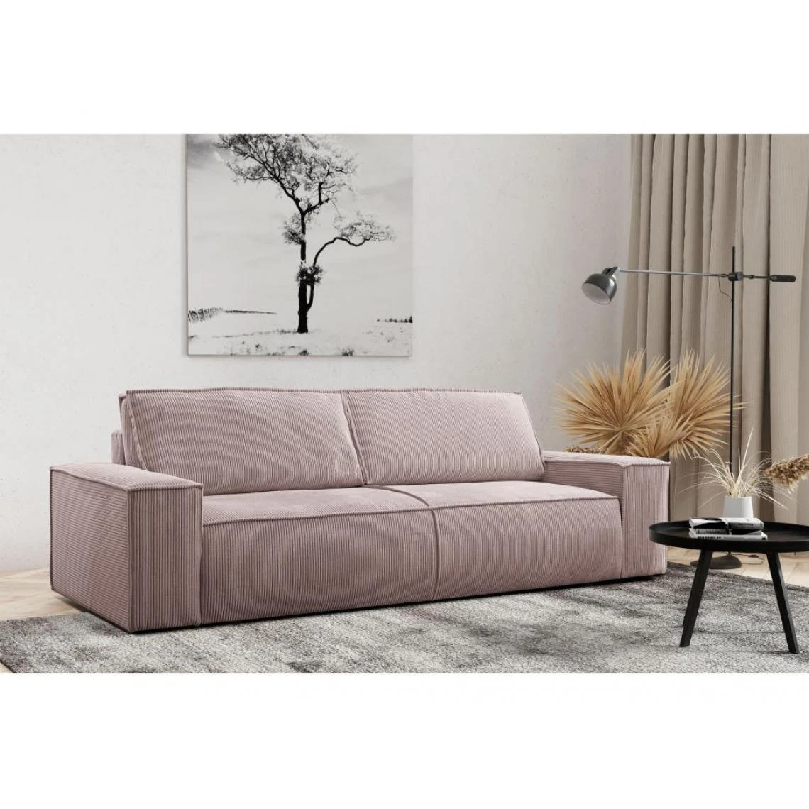 PASCAL MORABITO Canapé 3 Places Convertible En Velours Côtelé Rose AMELIA 3 PASCAL MORABITO Canapé 3 Places Convertible En Velours Côtelé Rose AMELIA