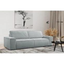 Vente-unique Canapé 3 Places Convertible En Velours Côtelé Gris Clair AMELIA -Vente-unique shop canape amelia 12558486 33602128 1140x1140