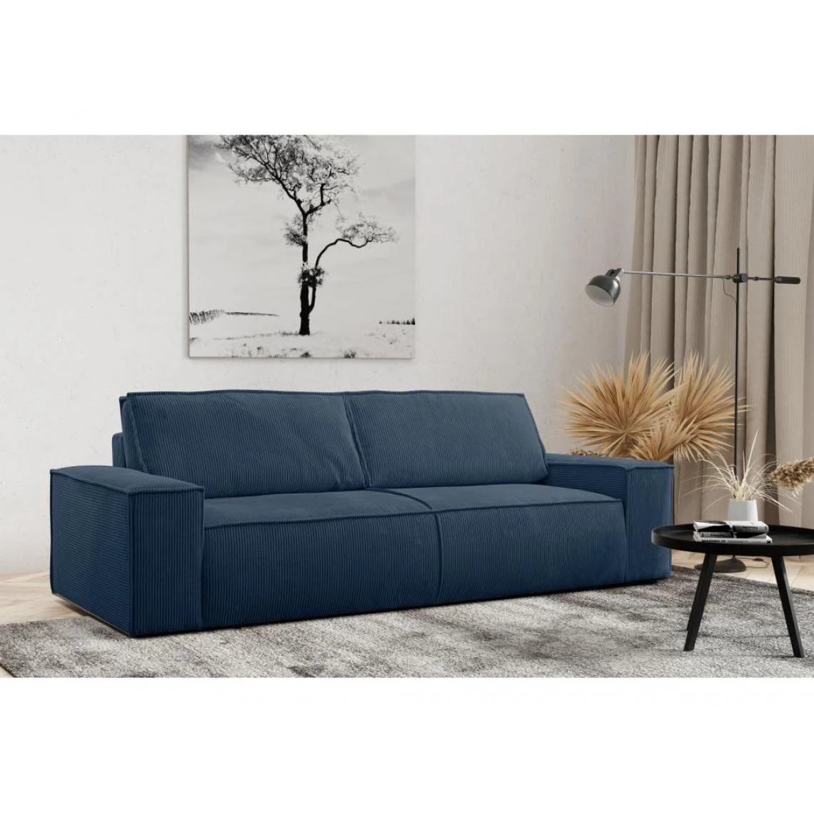 Vente-unique Canapé 3 Places Convertible En Velours Côtelé Bleu Marine AMELIA 4 Vente-unique Canapé 3 Places Convertible En Velours Côtelé Bleu Marine AMELIA – Image 2