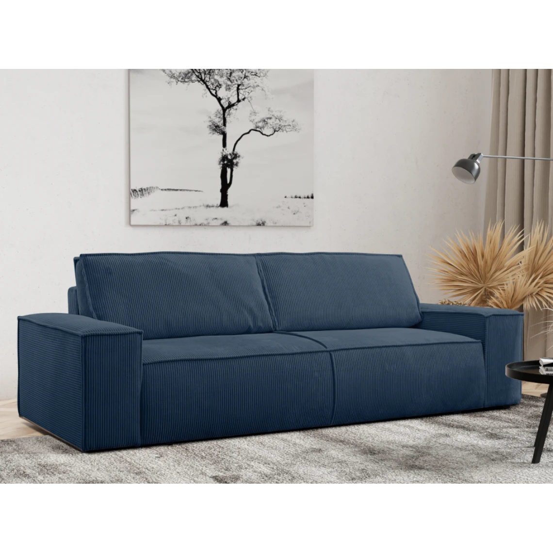 Vente-unique Canapé 3 Places Convertible En Velours Côtelé Bleu Marine AMELIA 5 Vente-unique Canapé 3 Places Convertible En Velours Côtelé Bleu Marine AMELIA – Image 3