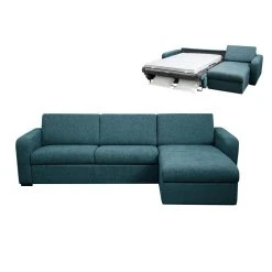 Vente-unique Canapé D'angle Droit Convertible Express En Tissu Bleu BEVIS