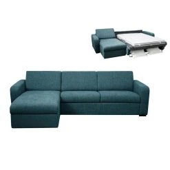 Vente-unique Canapé D'angle Gauche Convertible Express En Tissu Bleu BEVIS