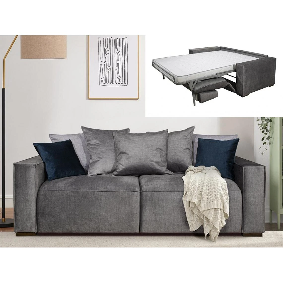 DUNLOPILLO Canapé 3 Places Convertible Express En Tissu Gris - Couchage 140 Cm -... 3 DUNLOPILLO Canapé 3 Places Convertible Express En Tissu Gris - Couchage 140 Cm -...