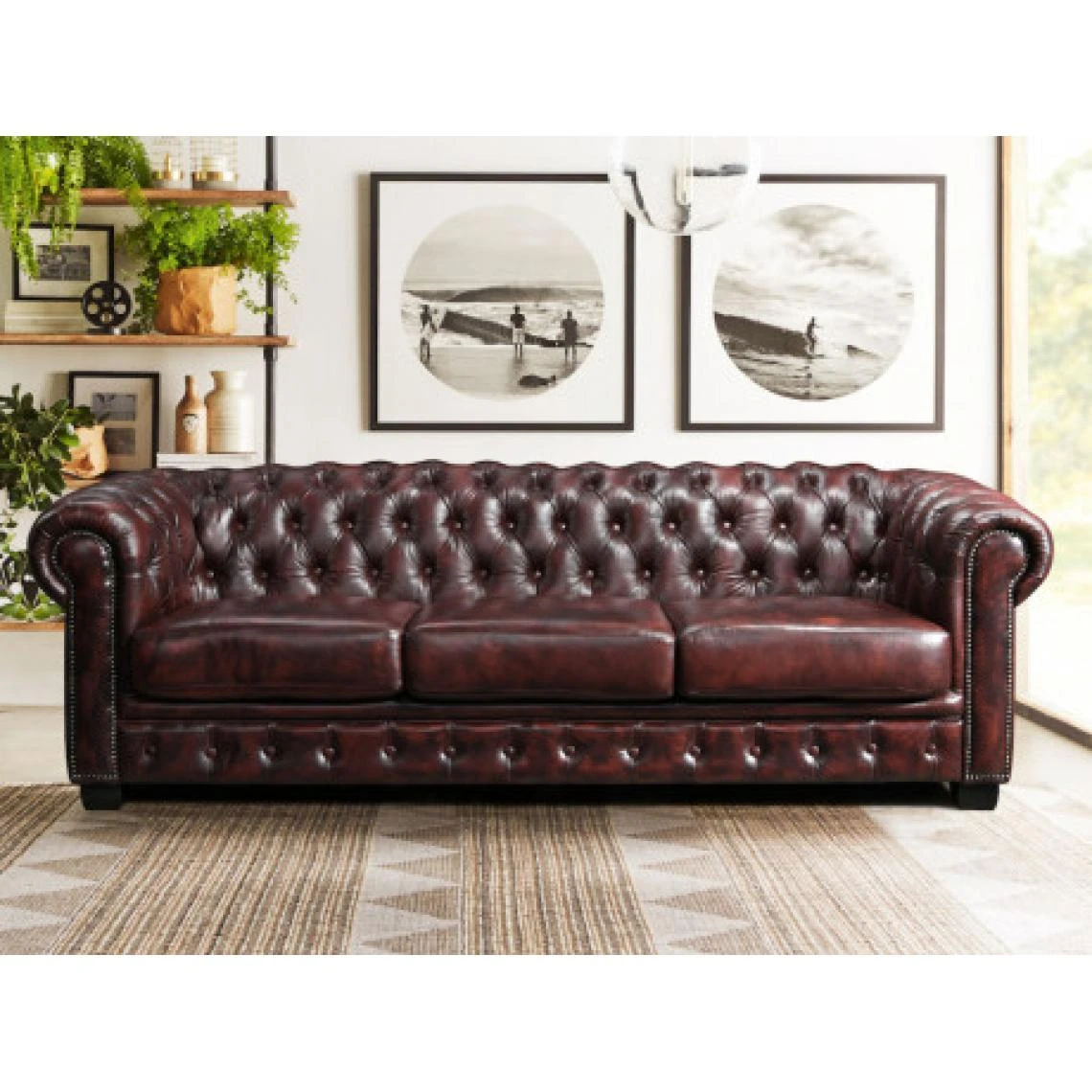 Vente-unique Canapé Chesterfield 4 Places BRENTON 100% Cuir De Buffle Bordeaux 3 Vente-unique Canapé Chesterfield 4 Places BRENTON 100% Cuir De Buffle Bordeaux