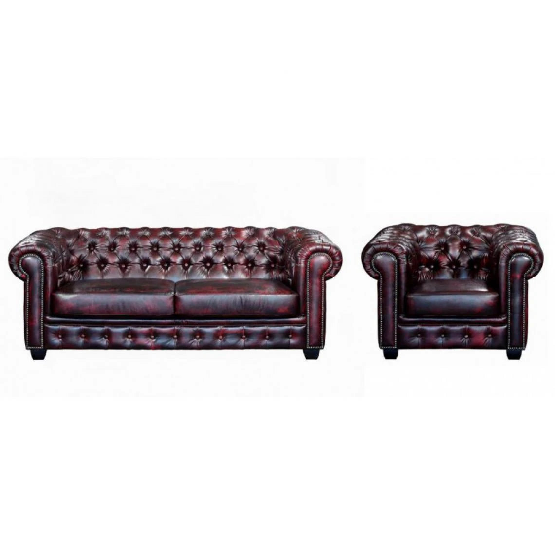 Vente-unique Canapé Chesterfield 4 Places BRENTON 100% Cuir De Buffle Bordeaux 6 Vente-unique Canapé Chesterfield 4 Places BRENTON 100% Cuir De Buffle Bordeaux – Image 4