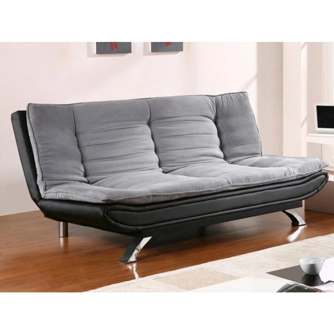 Vente-unique Canapé Convertible Clic-clac En Tissu Et Simili DEMIDO III - Gris Et ... 4 Vente-unique Canapé Convertible Clic-clac En Tissu Et Simili DEMIDO III - Gris Et ... – Image 2