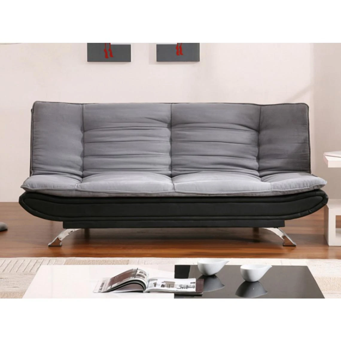 Vente-unique Canapé Convertible Clic-clac En Tissu Et Simili DEMIDO III - Gris Et ... 5 Vente-unique Canapé Convertible Clic-clac En Tissu Et Simili DEMIDO III - Gris Et ... – Image 3