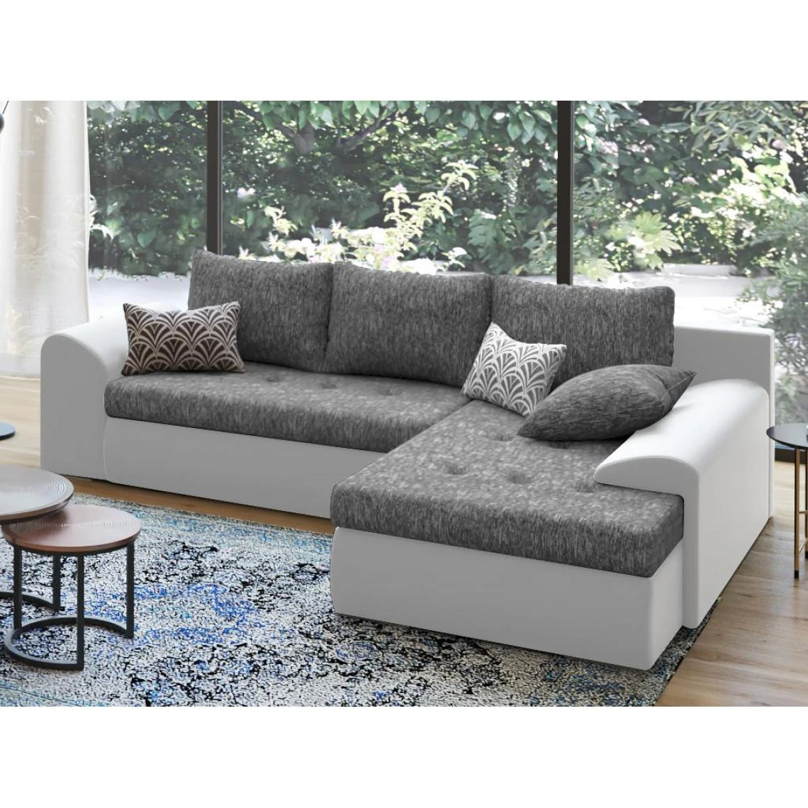 Vente-unique Canapé D'angle Réversible Et Convertible En Tissu Et Simili Gris Ch... 4 Vente-unique Canapé D'angle Réversible Et Convertible En Tissu Et Simili Gris Ch... – Image 2