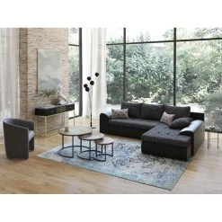 Vente-unique Canapé D'angle Réversible Et Convertible En Tissu Et Simili Gris Chi...