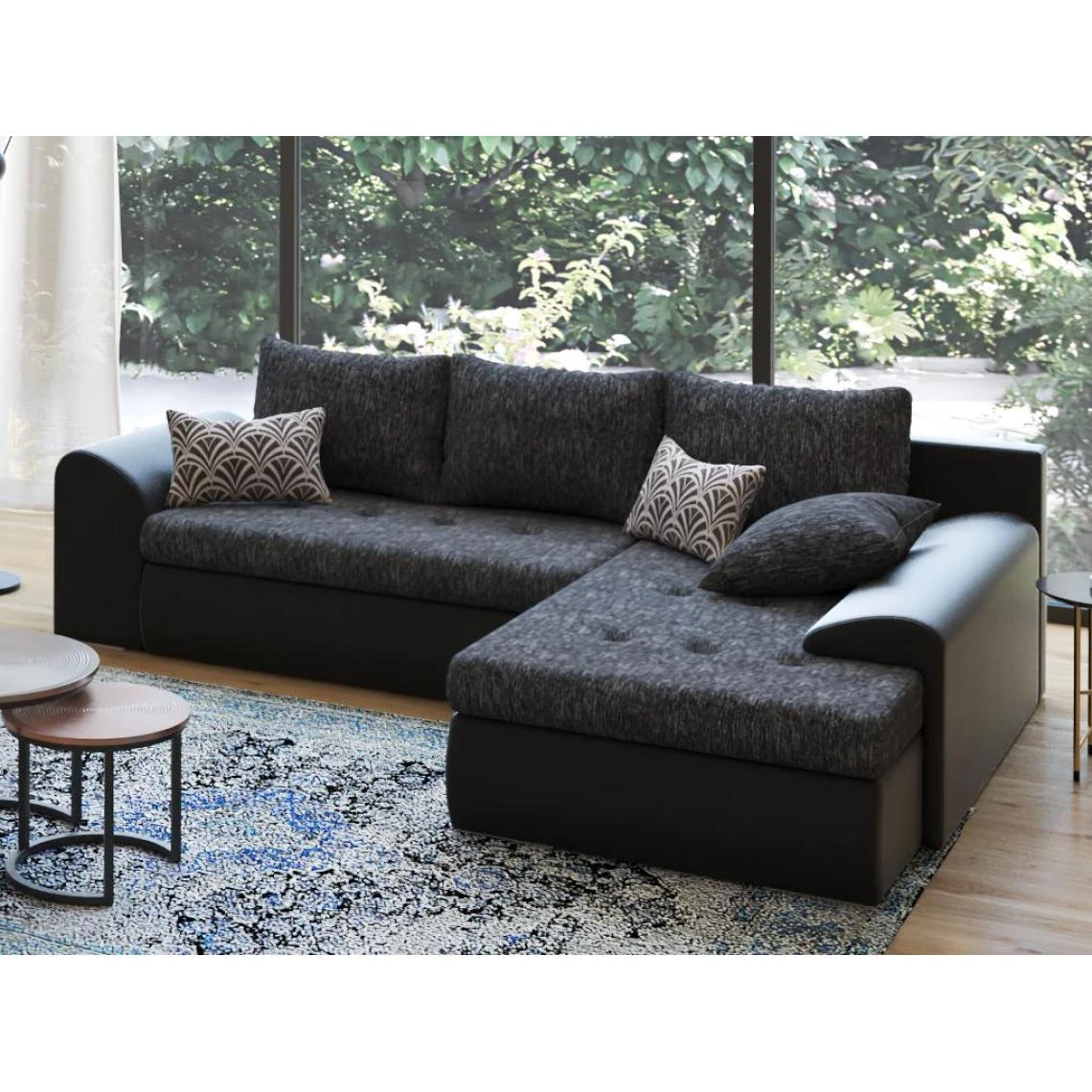 Vente-unique Canapé D'angle Réversible Et Convertible En Tissu Et Simili Gris Chi... 4 Vente-unique Canapé D'angle Réversible Et Convertible En Tissu Et Simili Gris Chi... – Image 2