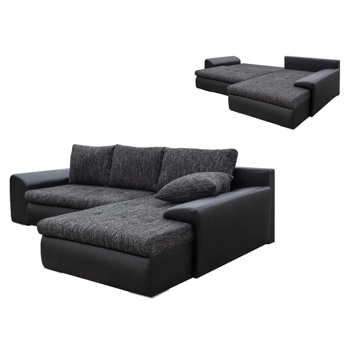 Vente-unique Canapé D'angle Réversible Et Convertible En Tissu Et Simili Gris Chi... 5 Vente-unique Canapé D'angle Réversible Et Convertible En Tissu Et Simili Gris Chi... – Image 3