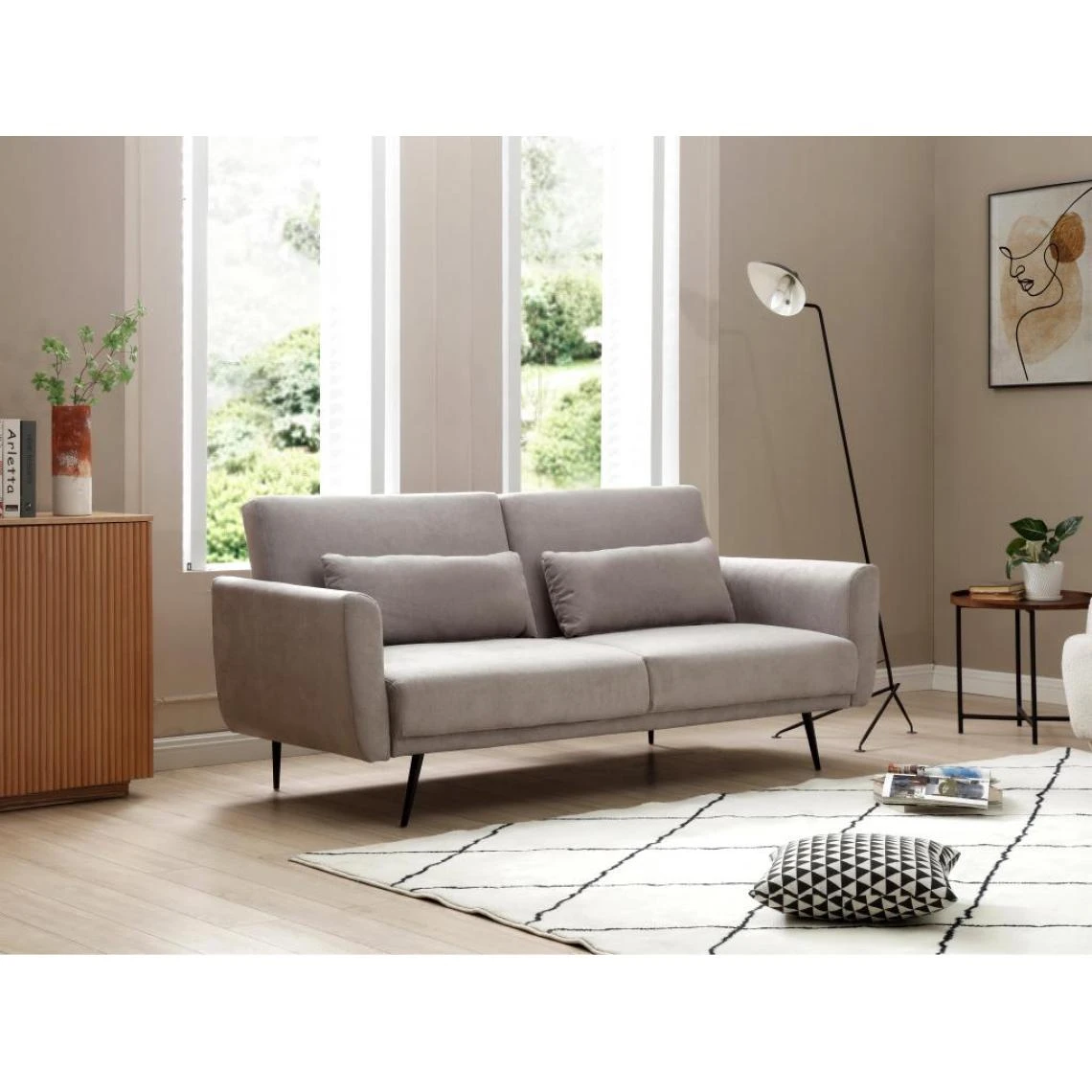 Vente-unique Canapé 3 Places Convertible Clic-clac En Tissu Gris Clair TOVONY 3 Vente-unique Canapé 3 Places Convertible Clic-clac En Tissu Gris Clair TOVONY