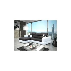 Meublesline Canapé D'angle 4 Places NETO Moderne Noir Et Blanc Simili Cuir