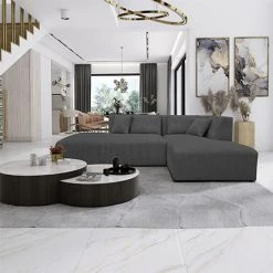 MES Canapé D'angle à Droite 270 Cm En Velours Côtelé Anthracite - PENN...