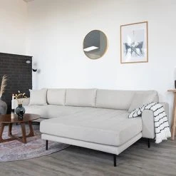 MES Canapé D'angle à Droite 290x92/170x76 Cm En Tissu Beige - VANEA